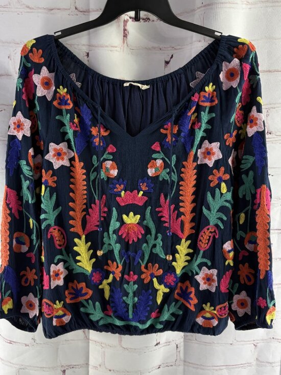 Soft Surroundings Tops - Soft Surroundings Banjara Navy Embroidered Floral Peasant Top XL